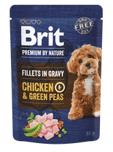 Brit Premium by Nature Aliment Humide Chien Filets en sauce Poulet & Pois Verts 85 g